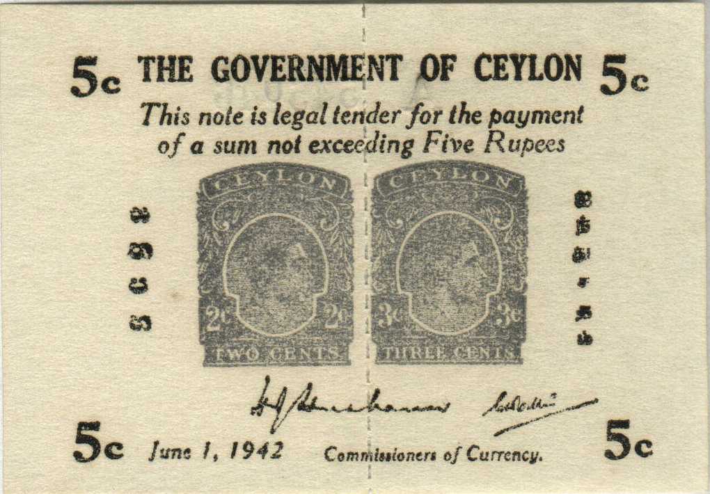 CEYLON 25 CENTS P44 1942 KING GEORGE UNI FACE SRI LANKA CURRENCY MONEY BANK NOTE